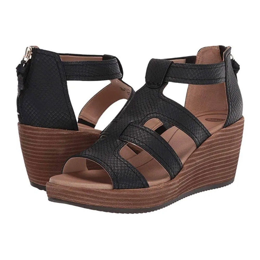 NWT! Dr Scholls Long Island Black Wedge Sandals Size 6.5